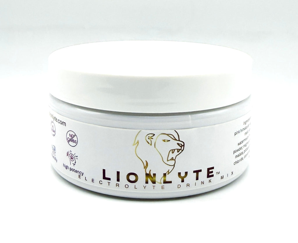 Lionlyte electrolyte drink mix container on a white background