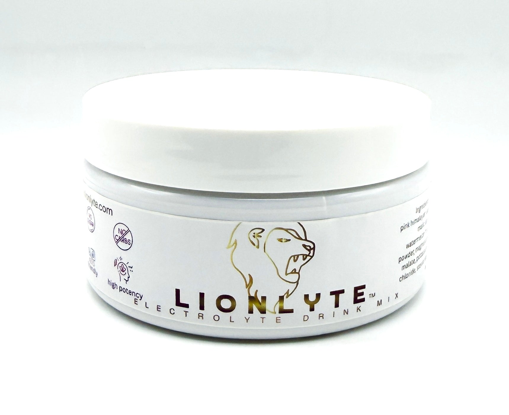 Lionlyte electrolyte drink mix container on a white background