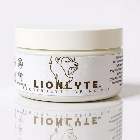 Container of Lionlyte Electrolyte Drink Mix on a white background