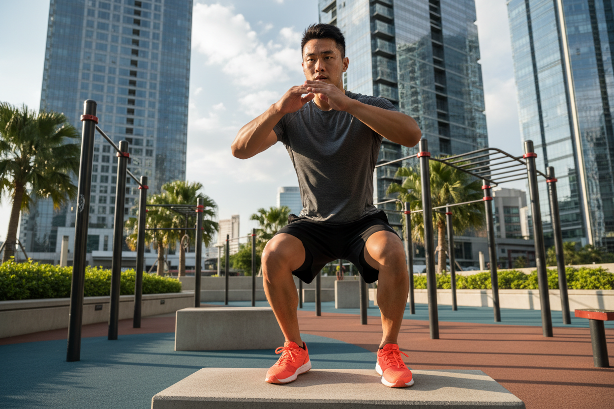 Asian man doing HIIT workout